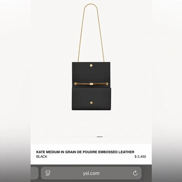 Saint Laurent YSL Black Kate Medium Flap Purse - In Grain De Poudre - Picture 3 of 17